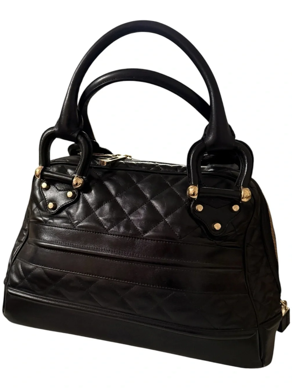 Burberry Black Quilted Leather Satchel with Gold Hardware